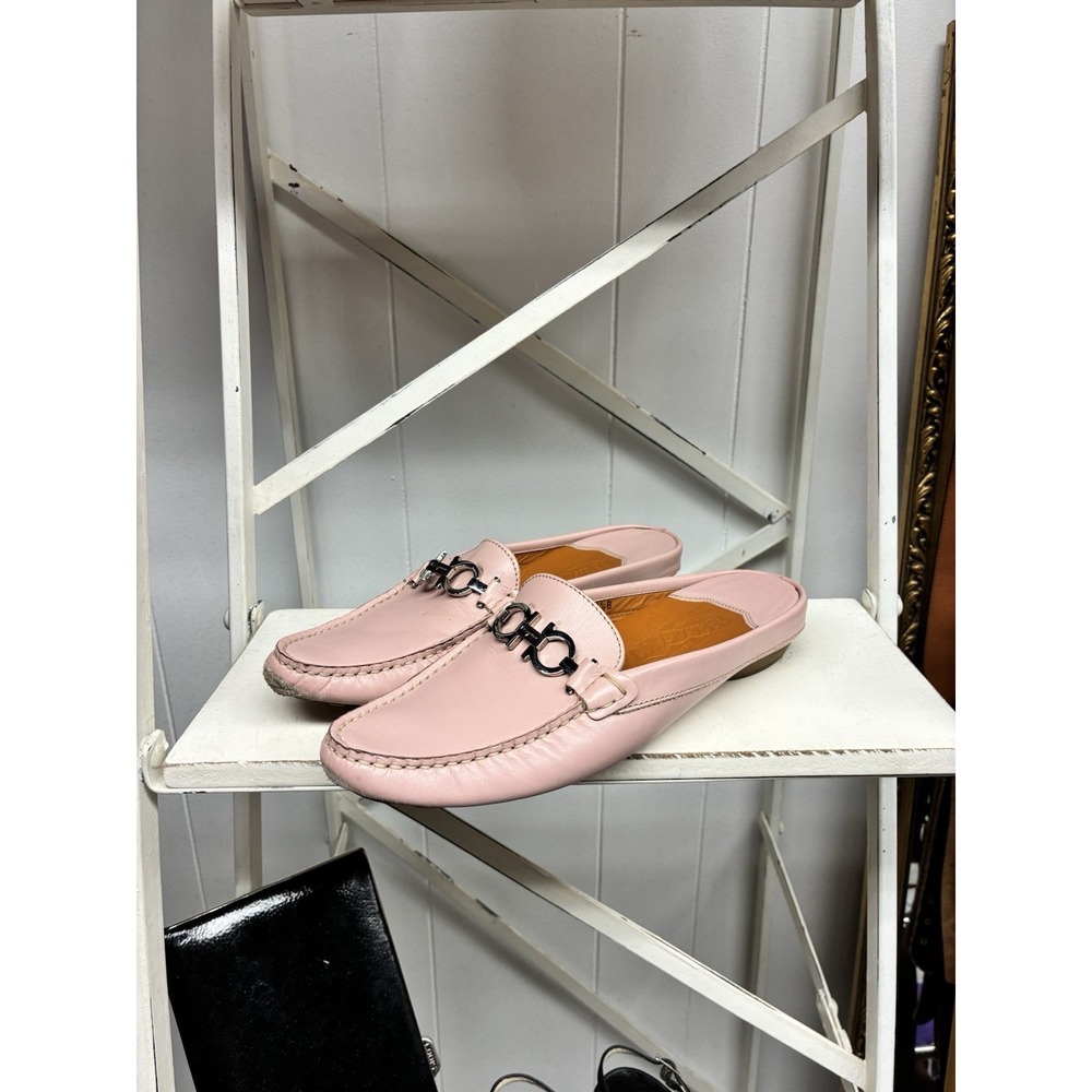 Salvatore Ferragamo Gancini Logo Pink Leather Mules Women's US Size 7.5 SN12967